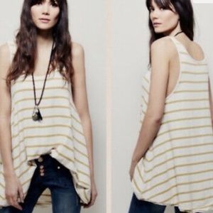 Free People We The Free Garden Tunic Yellow Blue Stripe Trapeze Top Small